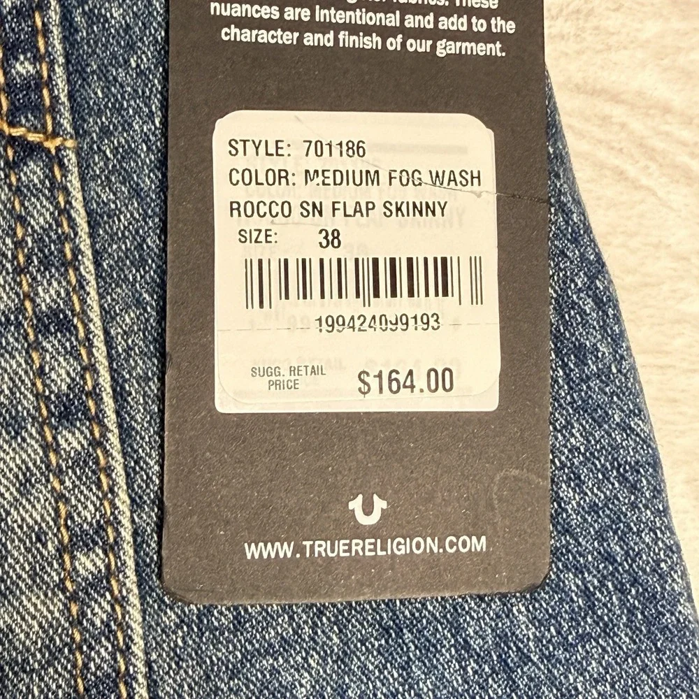 True‎ Religion Rocco Relaxed Skinny Jeans 38x32 Flap Pocket Y2K Medium Fog Wash